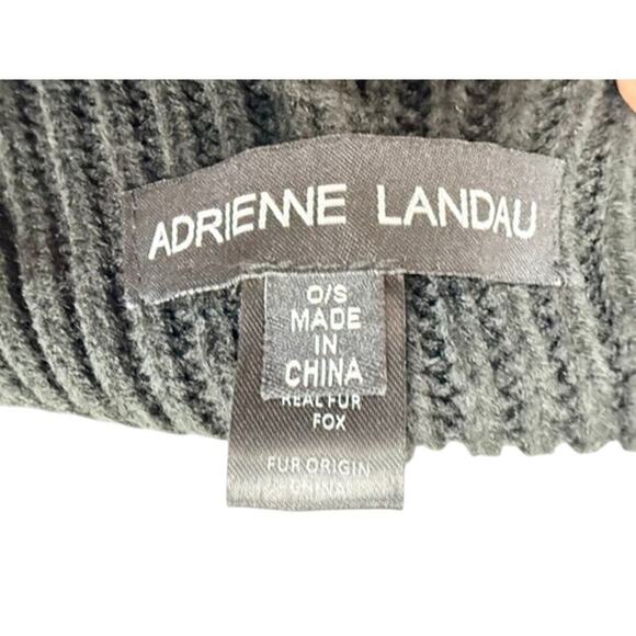 Adrienne Landau Sequin Beanie Hat OS Black Fox Fur Pom Metallic Iridescent NWOT